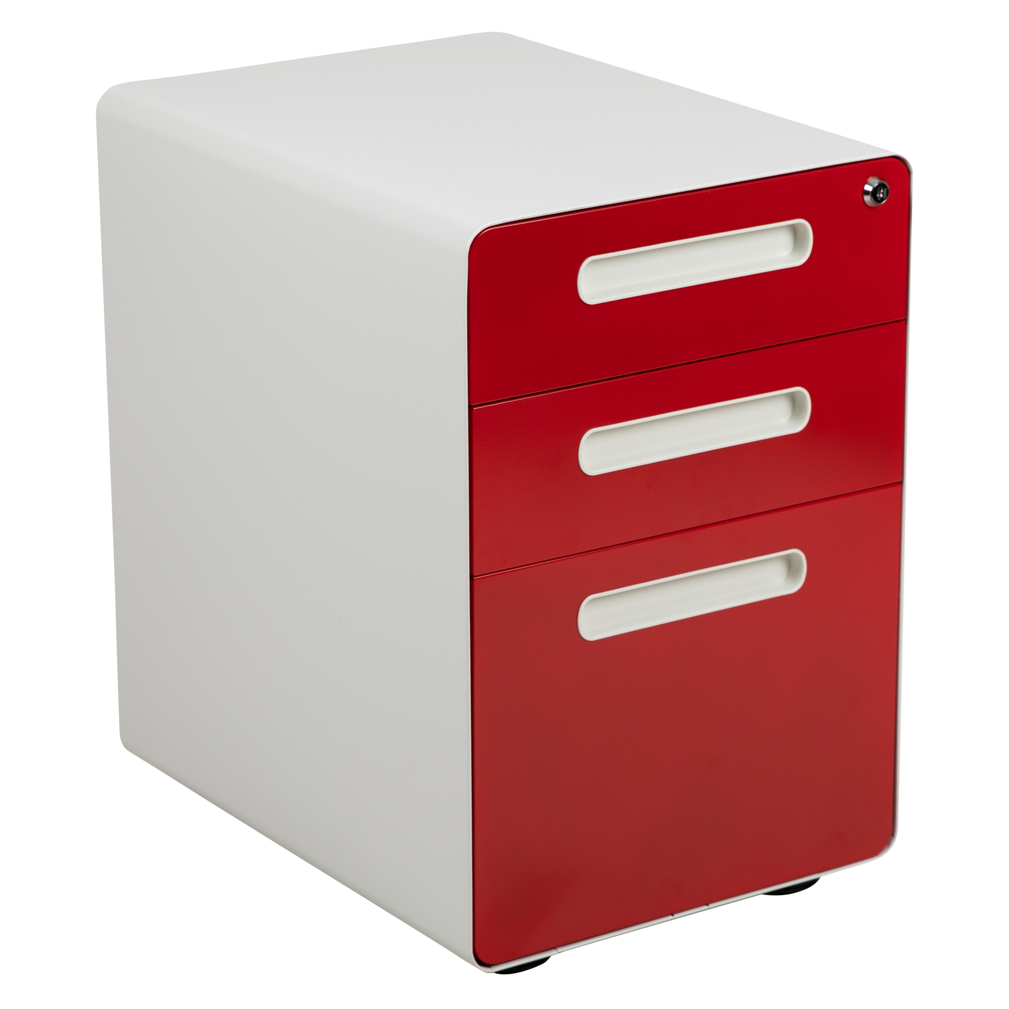 Flash Furniture, 3-Drawer Mobile Locking Filing Cabinet-White/Red, Width 16 in, Depth 21 in, Height 24 in, Model# HZ-AP53501RDWH