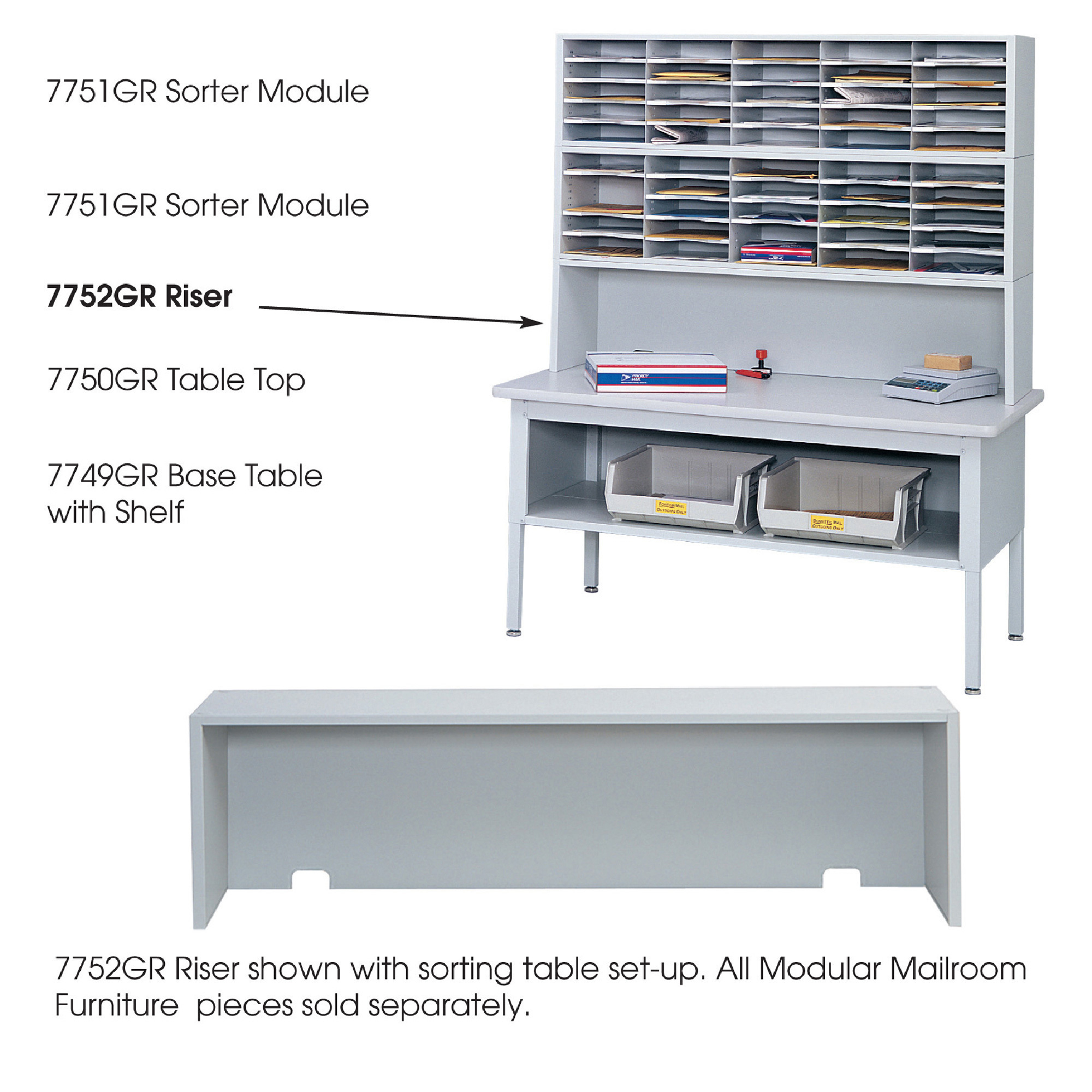 Safco E-Z Sort Riser, Gray, 13in.L x 57 1/2in.W x 14in.H, Model# 7752GR