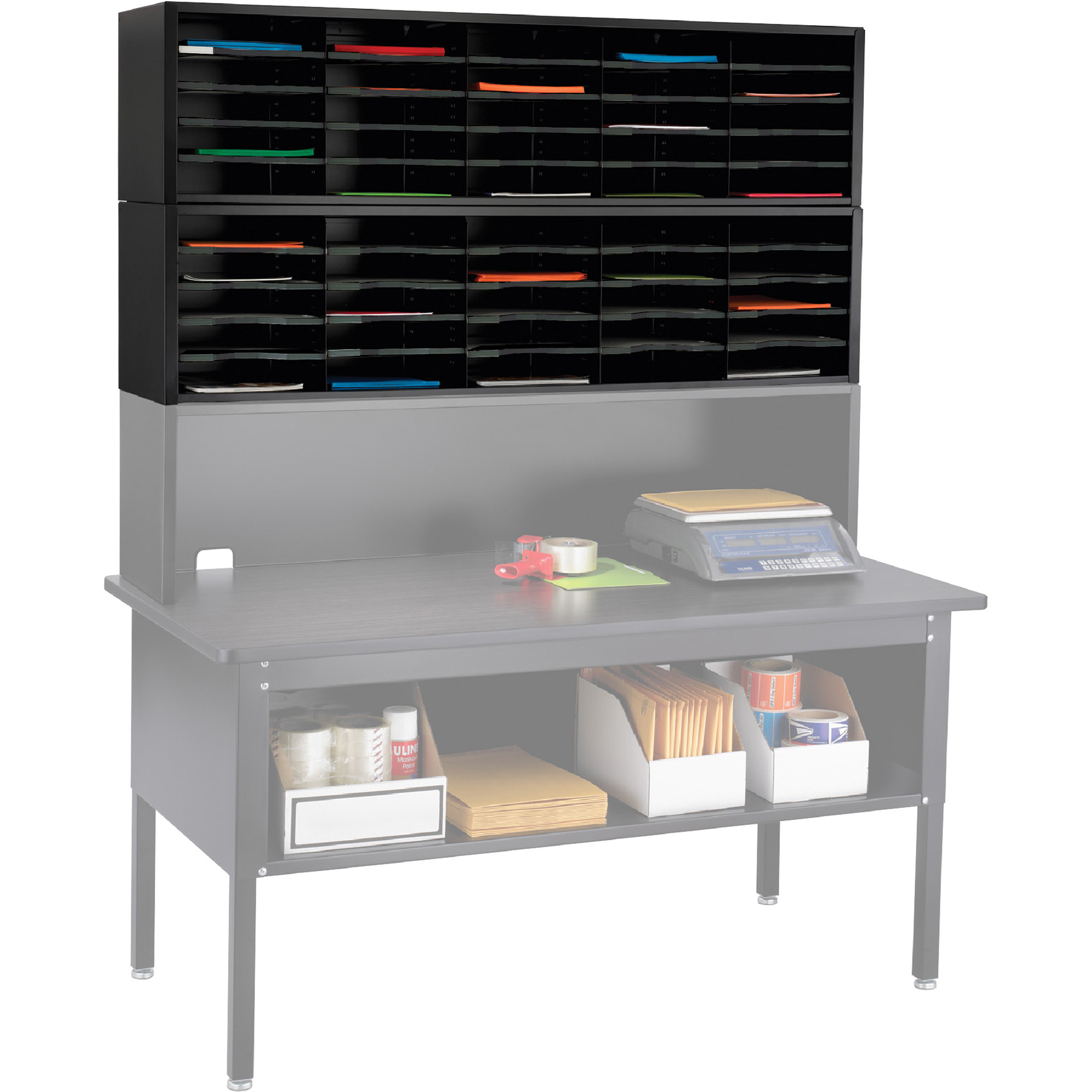 Safco E-Z Sort Sorter Module, Black, 13in.L x 57 1/2in.W x 14 1/4in.H, Model# 7751BL