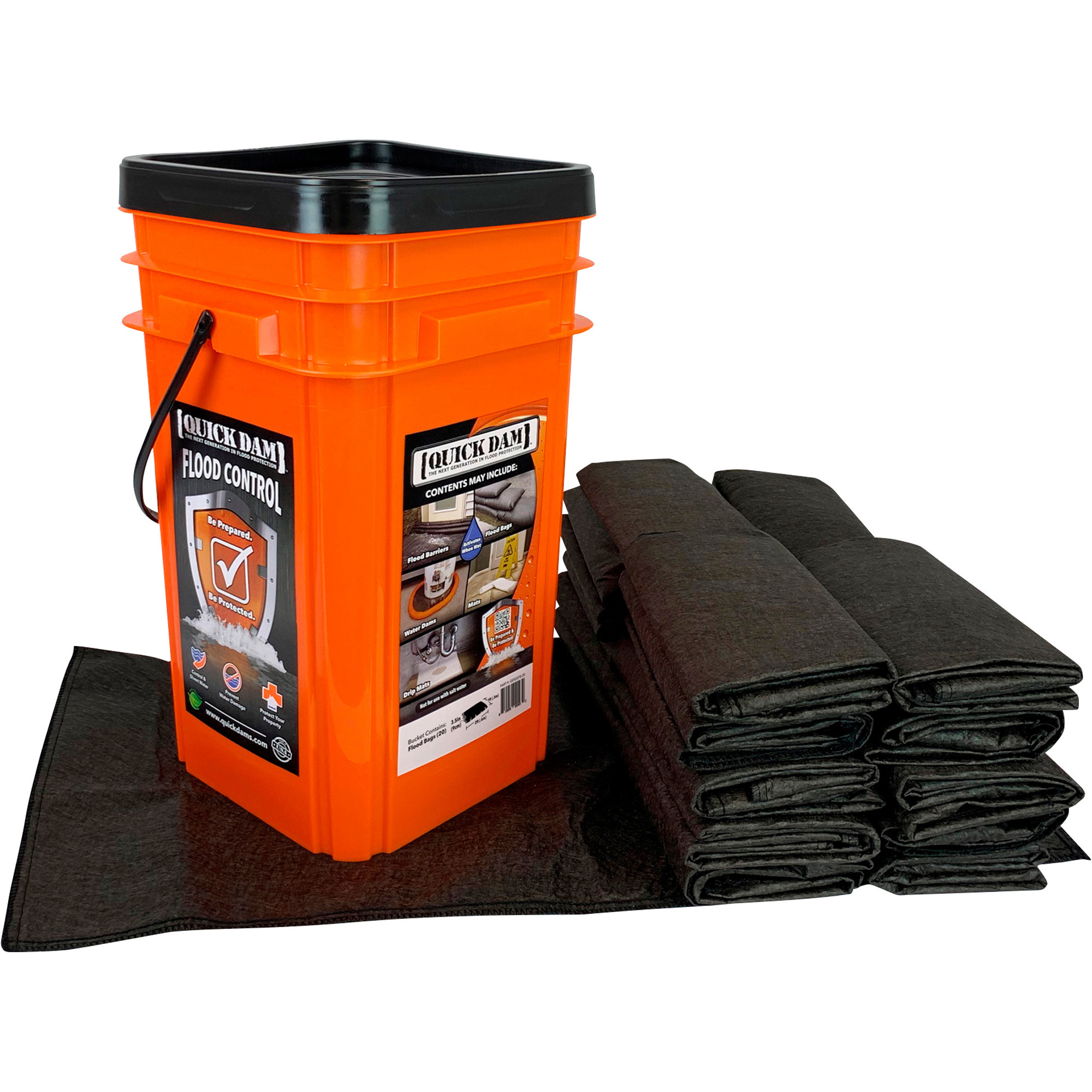 Quick Dam Grab & Go Flood Kit, Includes 20 Flood Bags and Bucket, Model# QDGGFB-20