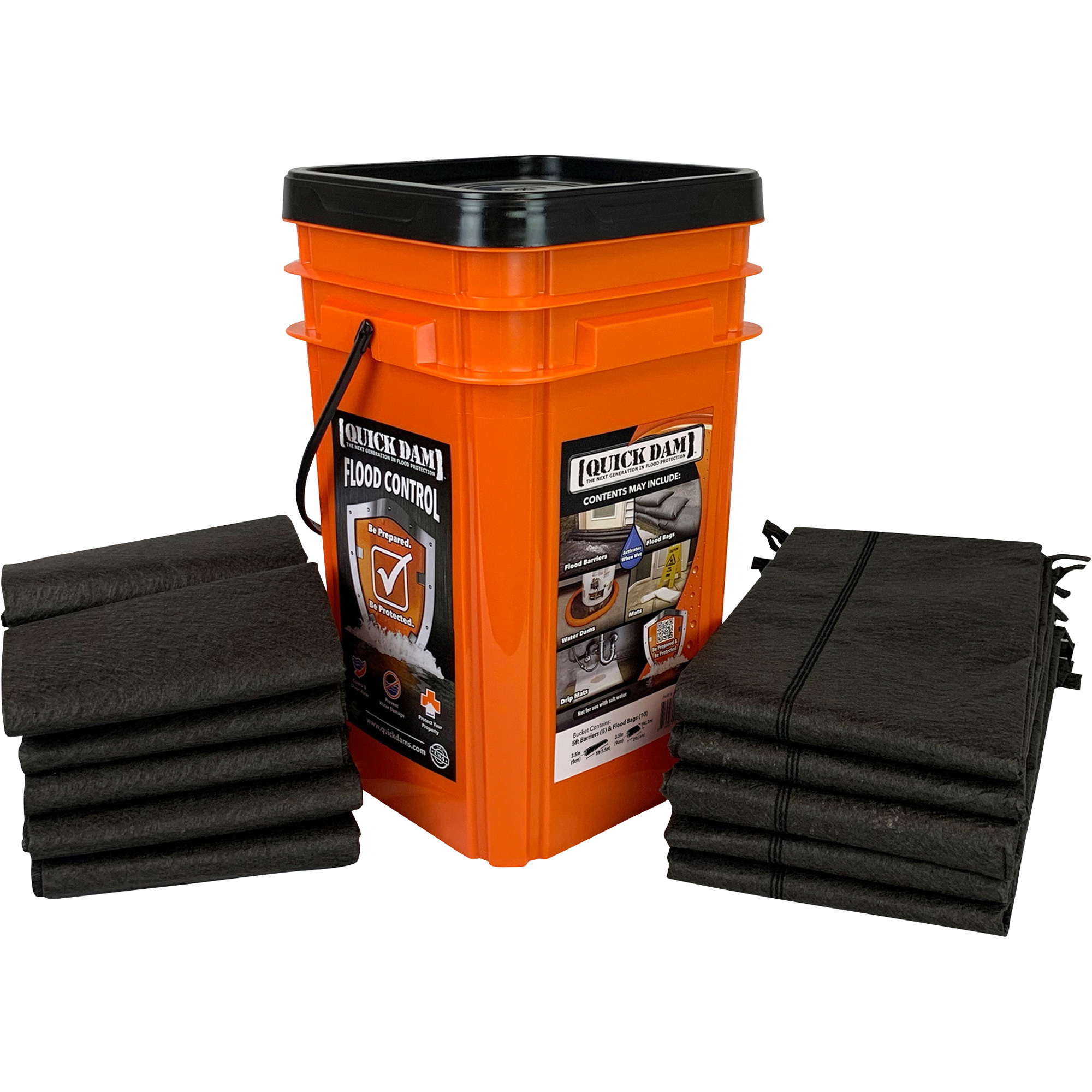 Quick Dam Grab & Go Flood Kit, Includes 5 Flood Barriers and 10 Flood Bags, Model# QDGGCO