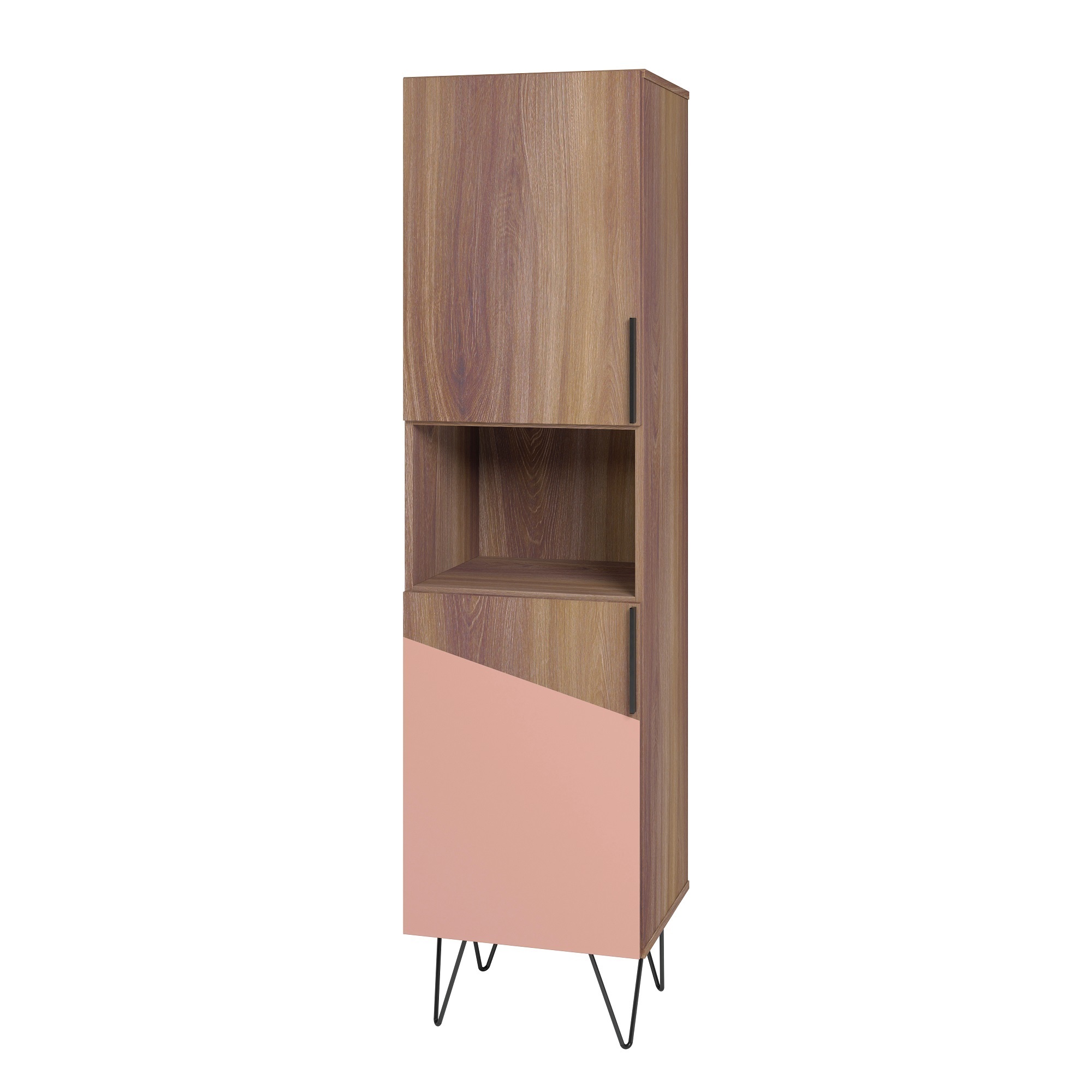 Manhattan Comfort, Beekman 17.51 Narrow Bookcase in Brown and Pink, Height 67.32 in, Shelves (qty.) 5 Material MDPE, Model# 404AMC