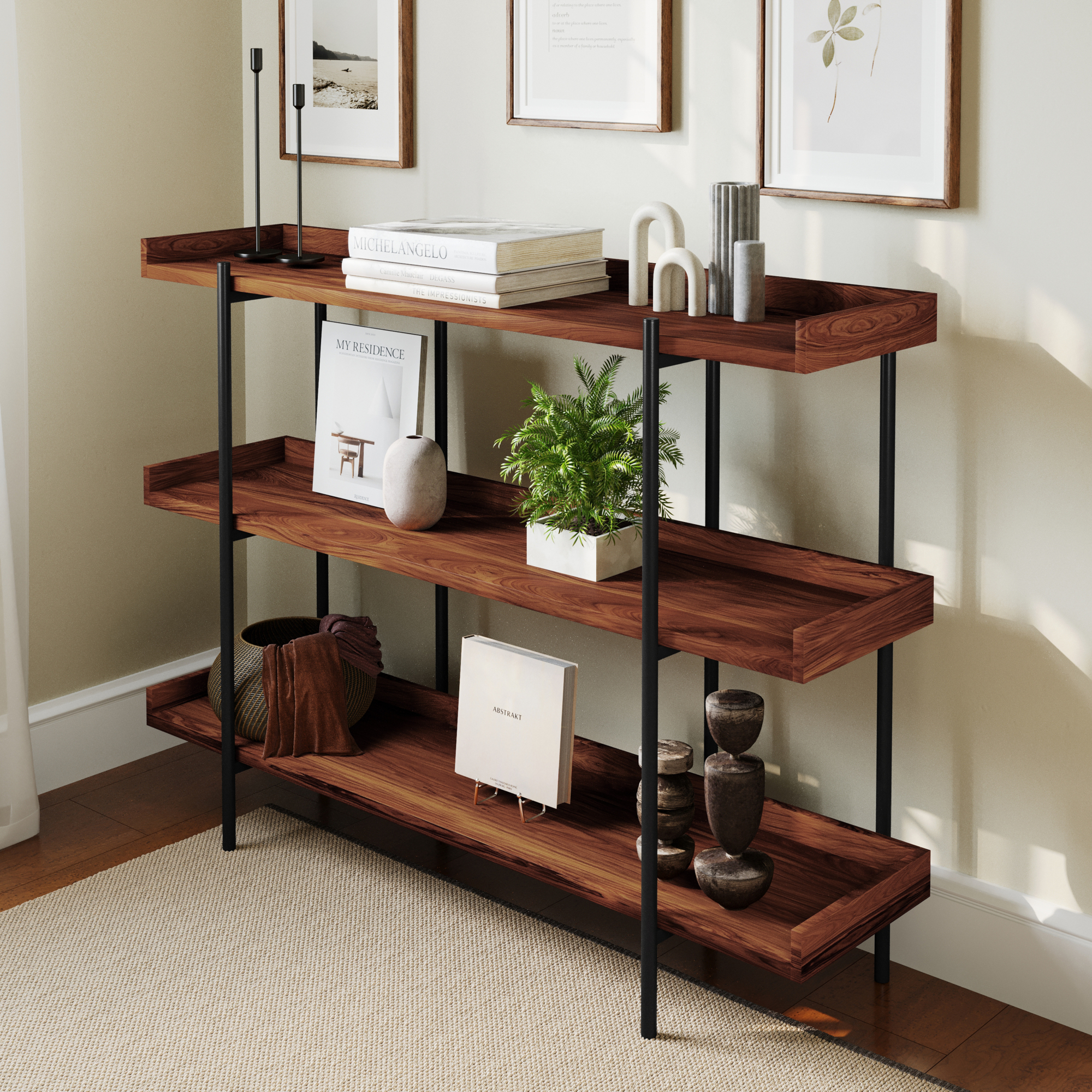 Flash Furniture, 3 Shelf 35in.H Rustic Wood Grain Finish Display Unit, Height 35 in, Shelves (qty.) 3 Model# JN2542B3