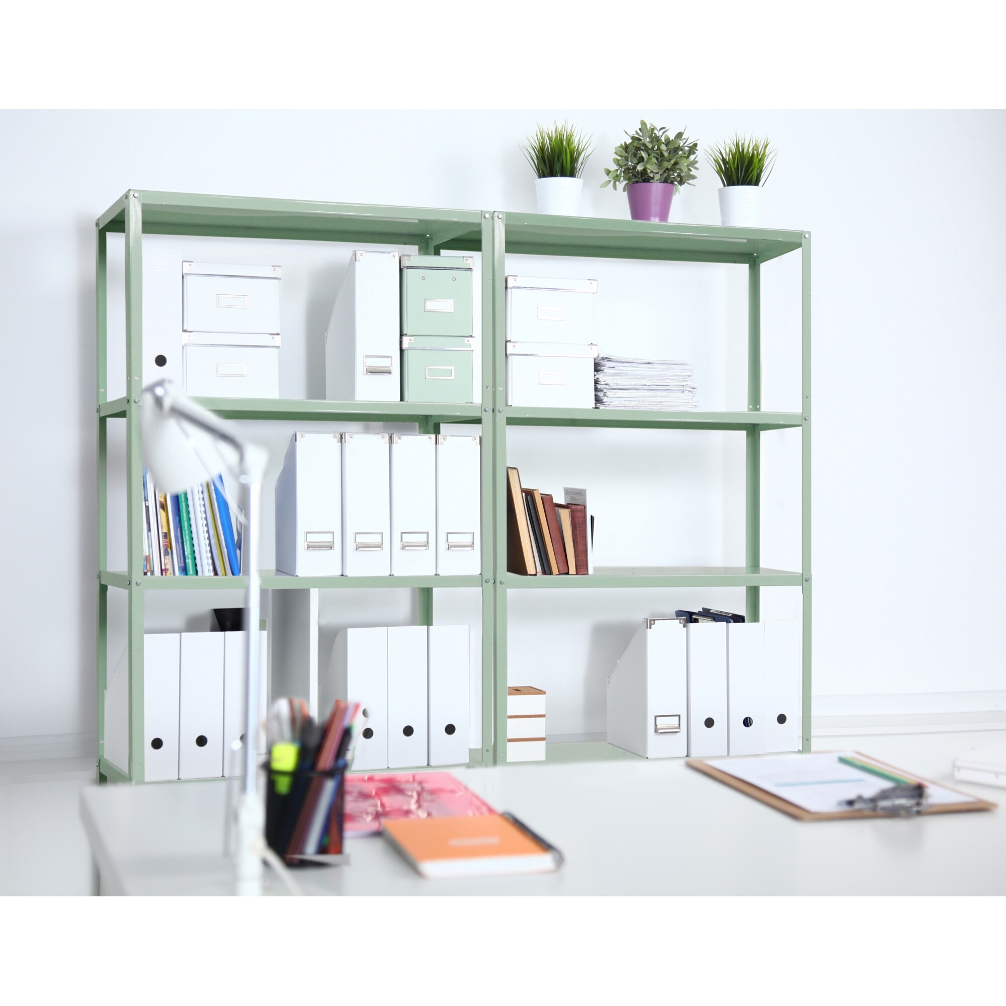 AR Shelving, AR DECo Bookshelf collection, Height 6800 in, Width 35.4 in, Depth 12 in, Model# EASY LIGHT GREEN