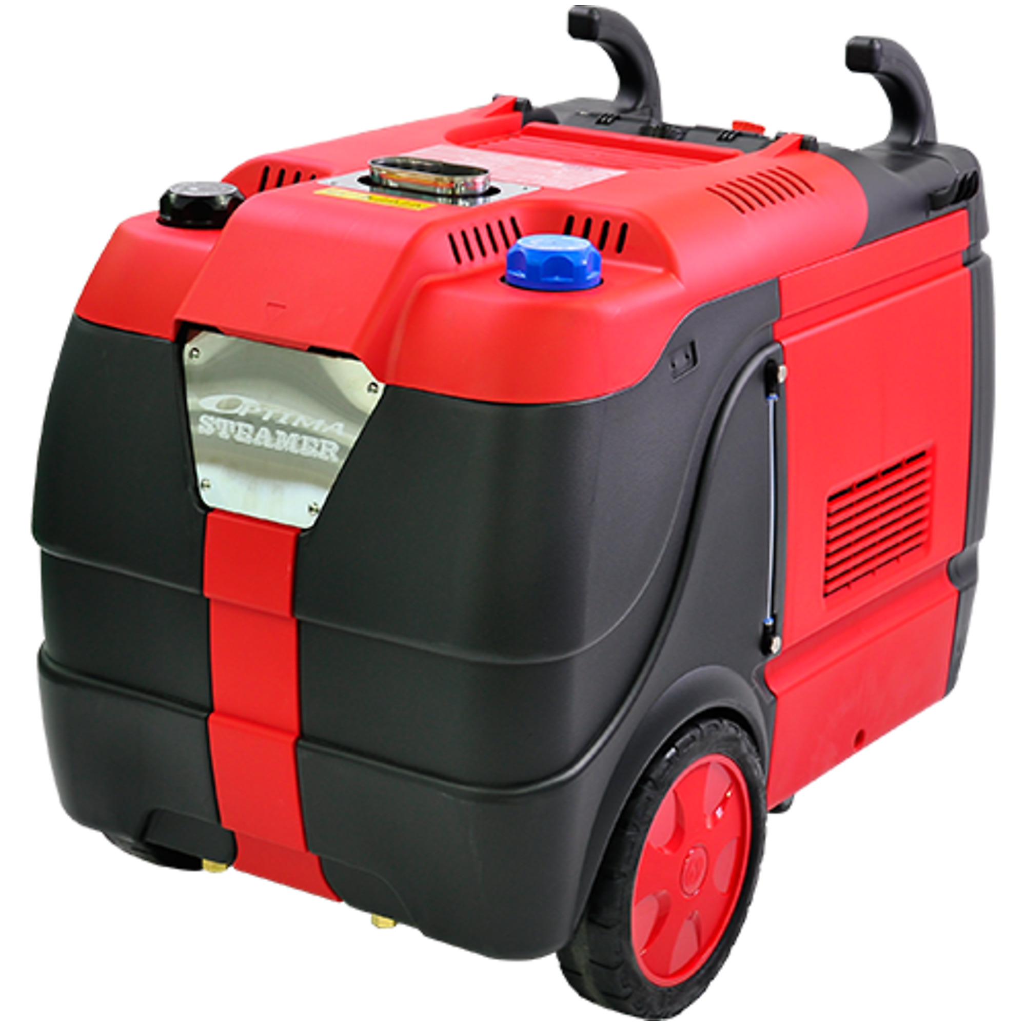 Optima Steamer™ XD Red – 120V, diesel-powered industrial steam cleaner.Portable with onboard tank or direct hookup. CARB SORE & AQMD R222 exempt.  Eco-friendly, no run-off deep cleaning, sanitizing & degreasing.