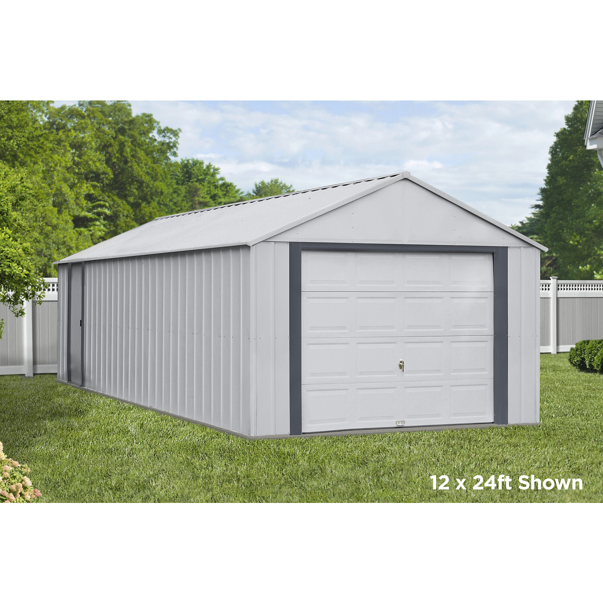Arrow Murryhill 12ft. x 24ft. Garage, Steel Storage, Center  8.6ft.,, Galvanized Steel, Model# BGR1224FG