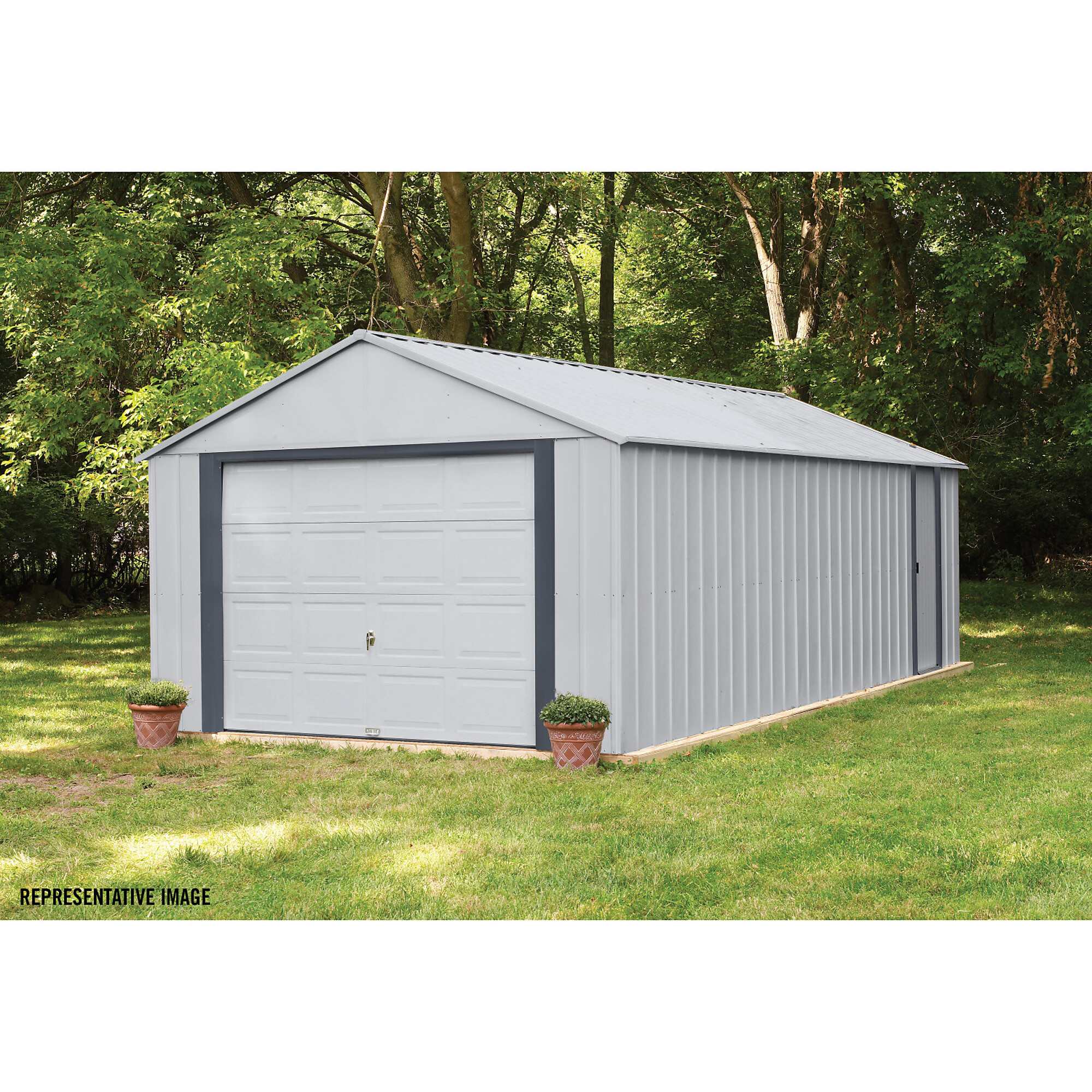 Arrow Murryhill 12ft. x 31ft. Garage Steel Storage, Center 8.6ft., Galvanized Steel, Model# BGR1231FG