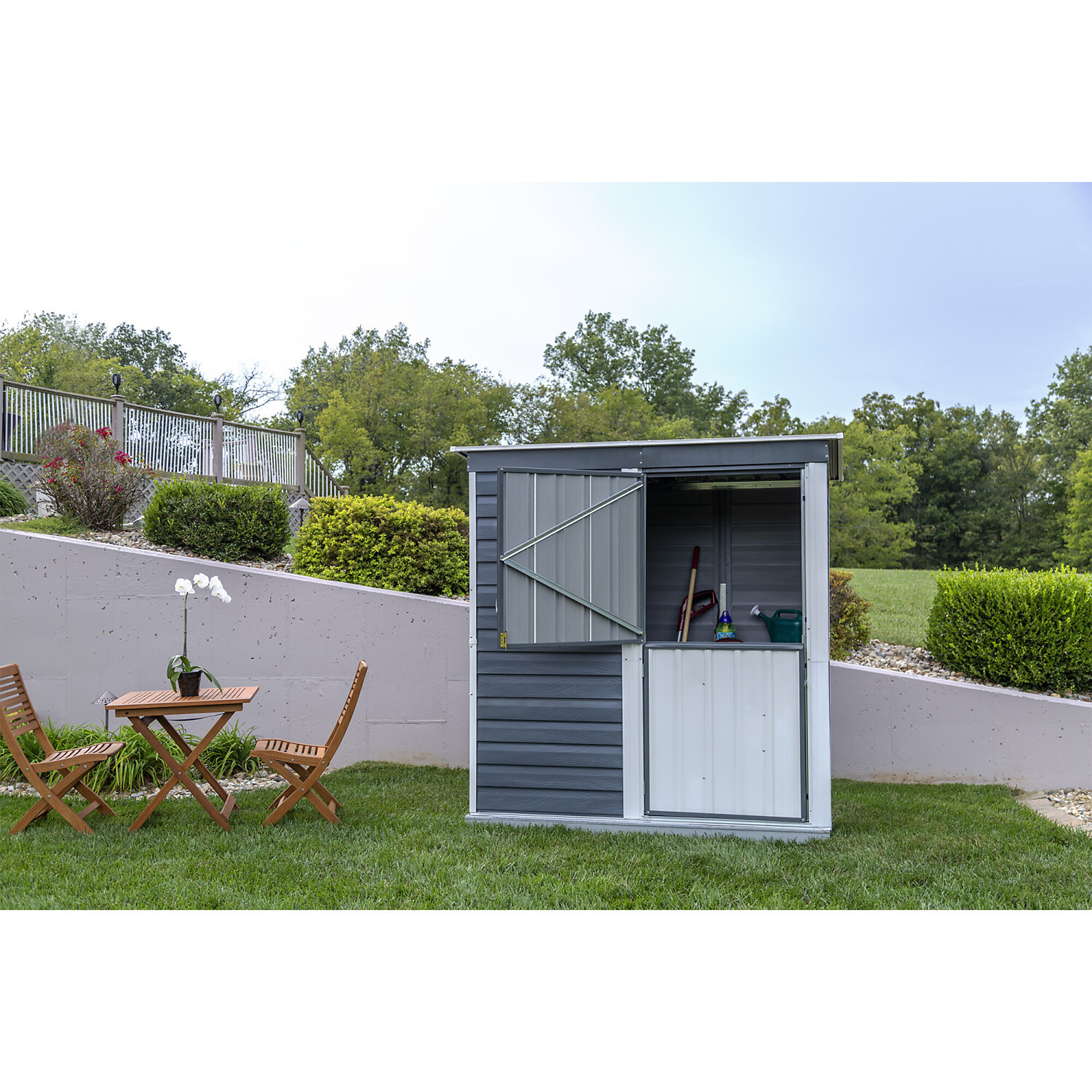 Arrow Steel Shed-In-A-Box, 6ft.L x 4ft.W, Charcoal/Creme, Model# SBS64