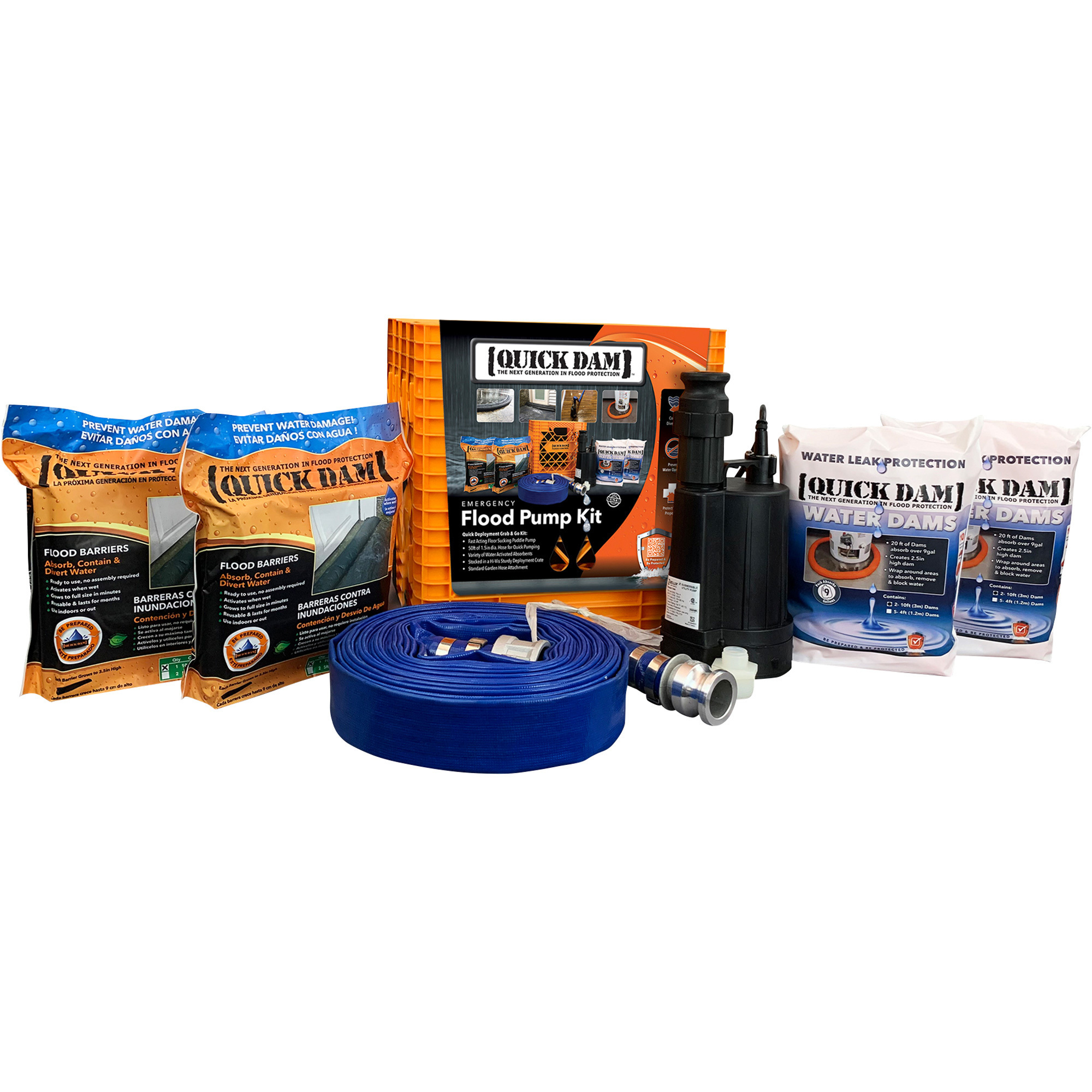 Quick Dam Emergency Flood Pump Kit with 10 Flood Barriers, Model# QDPK3