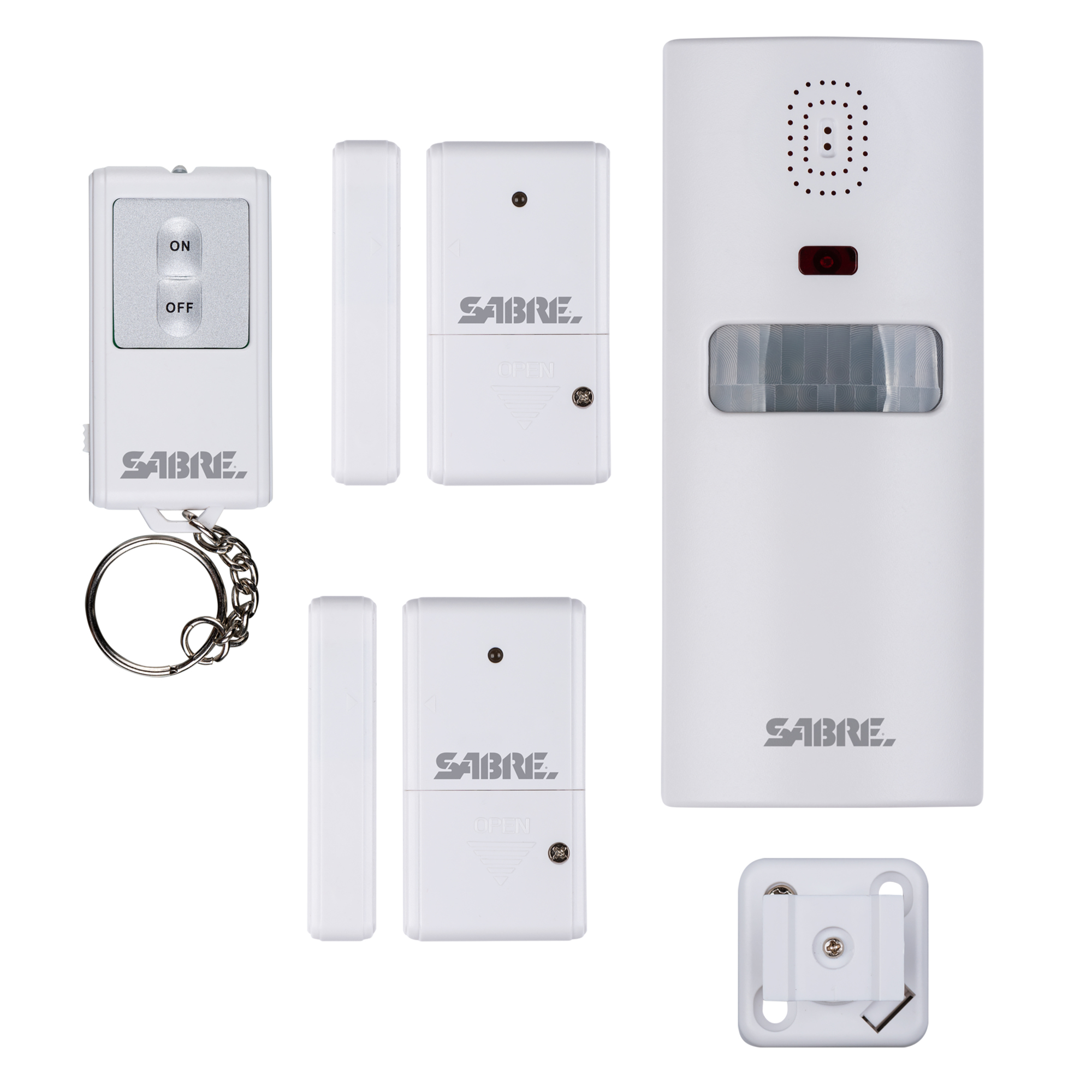 Sabre Home Security Kit with Remote - 125dB, 1 Motion Sensor Alarm, 2 Door or Window Alarms, 1 Key Fob, Model# WP-2020